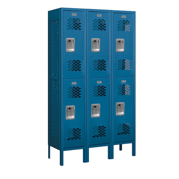 2 Tier Vented Locker, 36"Wx66"Hx12"D, 6 Door, Blue, Unassembled